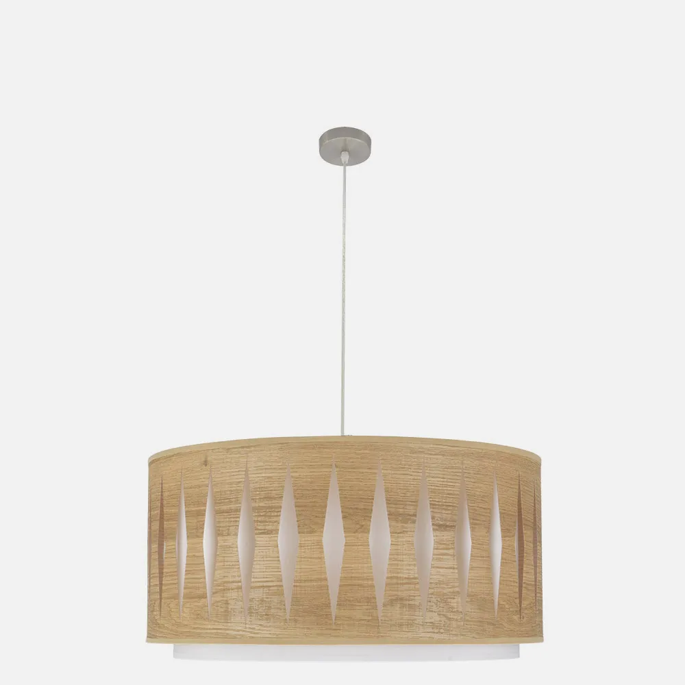 Colgante Alexandra 3xe27 Niquel/Madera Clara Regx60x60 cm