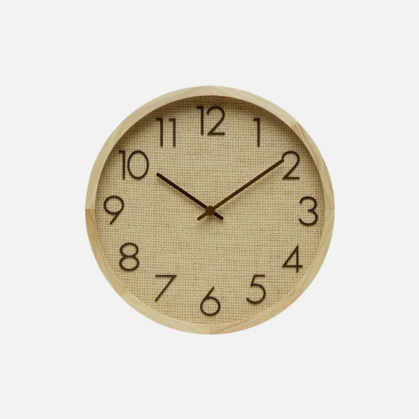 Wall Clock Grenoble Beech/Natural Raffia 30x30x4cm Continuous Movement