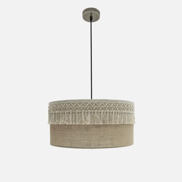 Colgante Ekaterina 2xe27 Cuero/saco Regx50x50 Cm Con Pasamaneria