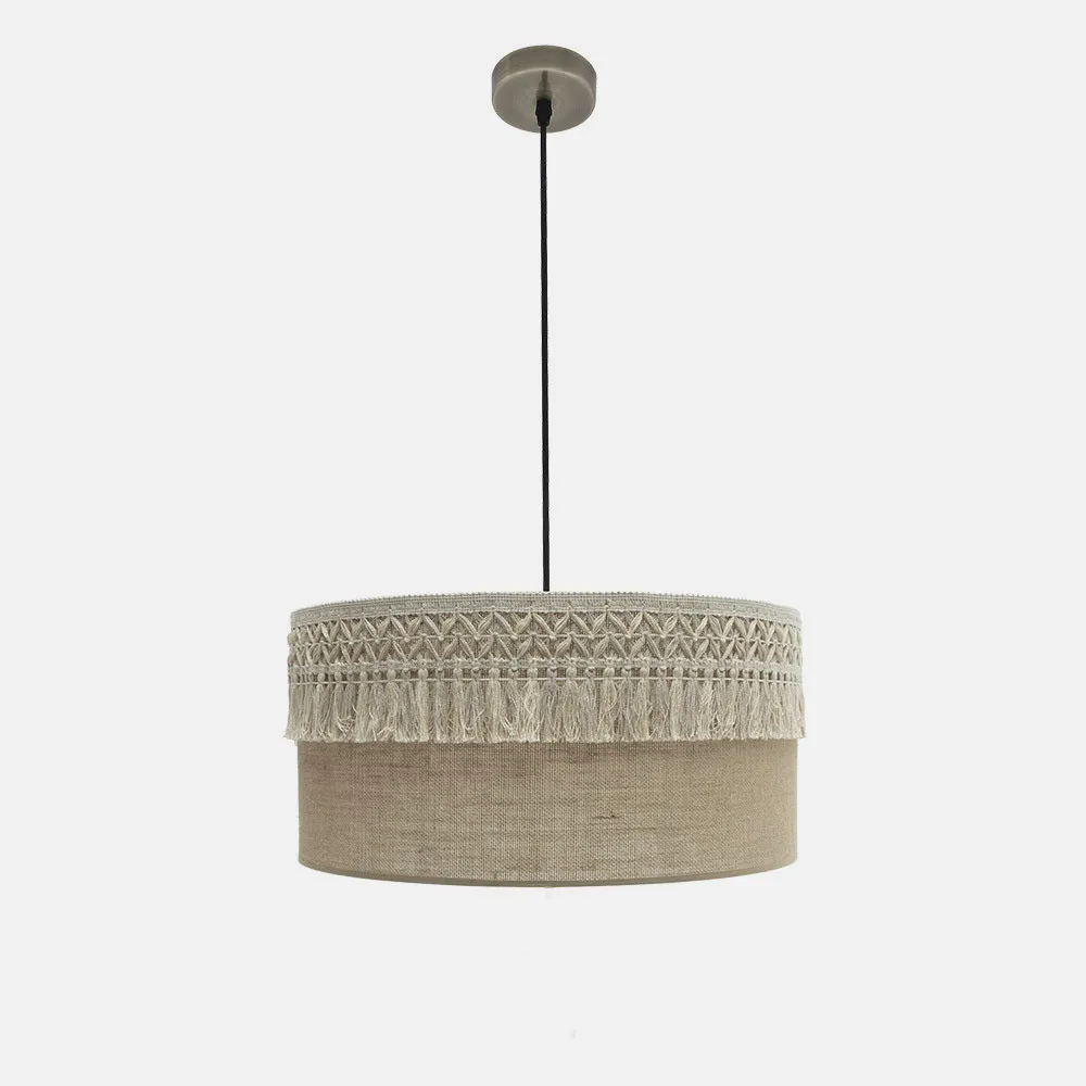 Colgante Ekaterina 2xe27 Cuero/saco Regx50x50 Cm Con Pasamaneria