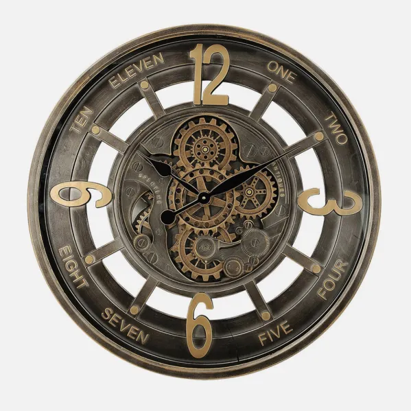 Reloj De Pared Padua Oro/cuero 70x70x8cm Engranaj Es Con Movimiento