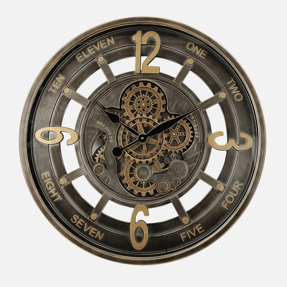 Reloj De Pared Padua Oro/cuero 70x70x8cm Engranaj Es Con Movimiento