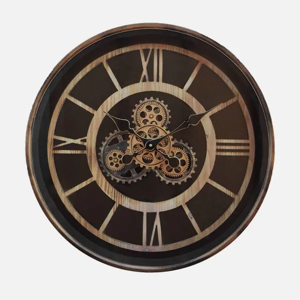 Reloj De Pared Durcal Marron/haya/oro 60x60x8cm Engranajes Con Movimiento