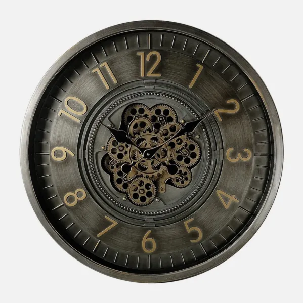 Reloj De Pared Trento Oro/cuero 66x66x10cm Engrana Jes Con Movimiento