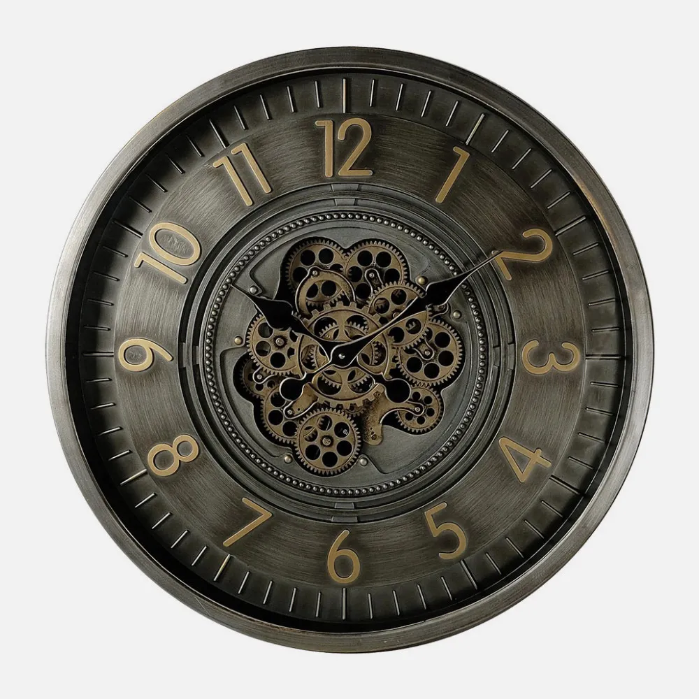 Reloj De Pared Trento Oro/cuero 66x66x10cm Engrana Jes Con Movimiento