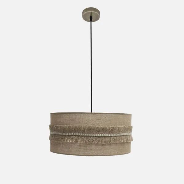 Colgante Kala 2xe27 Cuero/saco Regx50x50 Cm Con Flecos