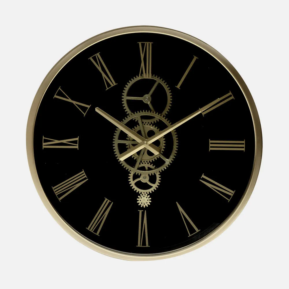 Reloj De Pared Duque Negro/oro 46x46x7cm Engranajes Con Movimiento