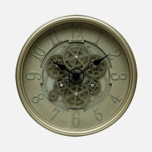 Reloj De Pared Alosno Cuero 40x40x7cm Engranajes Con Movimiento
