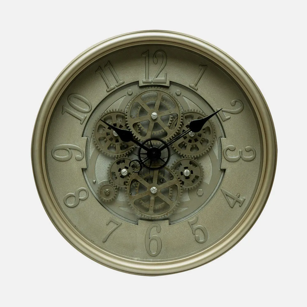 Reloj De Pared Alosno Cuero 40x40x7cm Engranajes Con Movimiento