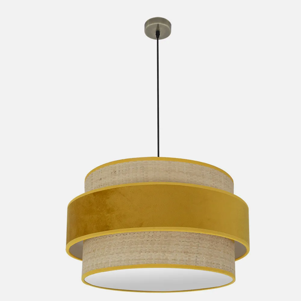 Colgante Reyes 3xe27 Cuero/natural-yema Regx60x60 Cm