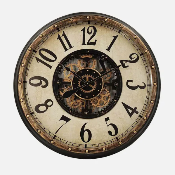 Reloj De Pared Treviso Oro/negro 83x83x10cm Engranajes Con Movimiento