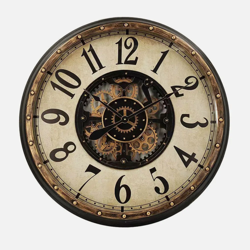 Reloj De Pared Treviso Oro/negro 83x83x10cm Engranajes Con Movimiento