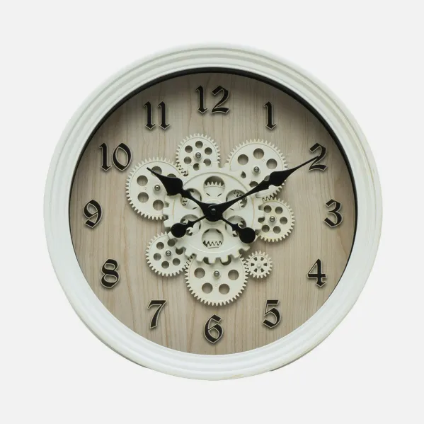 Reloj De Pared Coripe Blanco/Haya 40x40x7cm Engranajes Con Movimiento