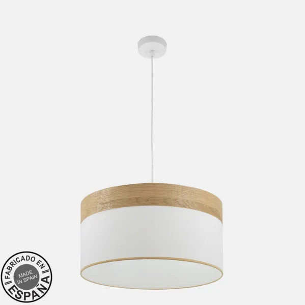 Colgante Cloe 2xE27 Blanco/blanca-madera Clara Regx50x50 cm