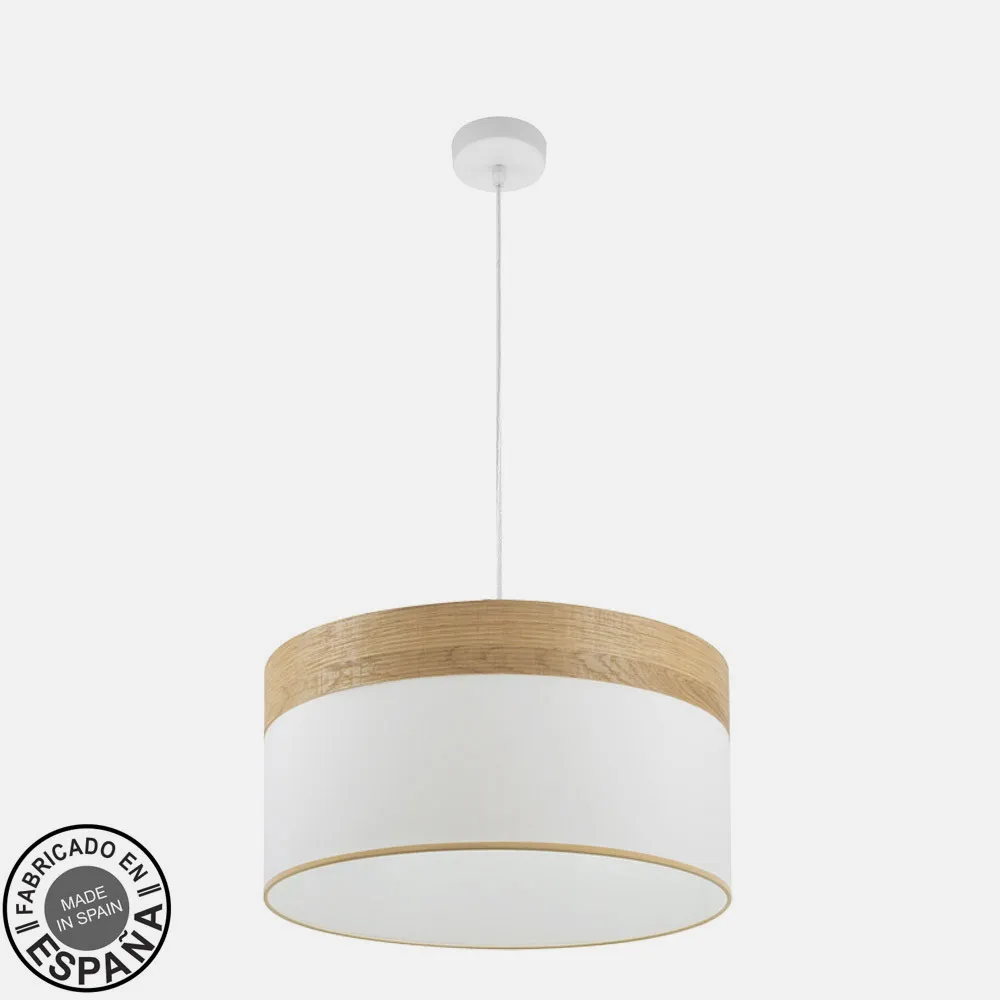 Colgante Cloe 2xE27 Blanco/blanca-madera Clara Regx50x50 cm