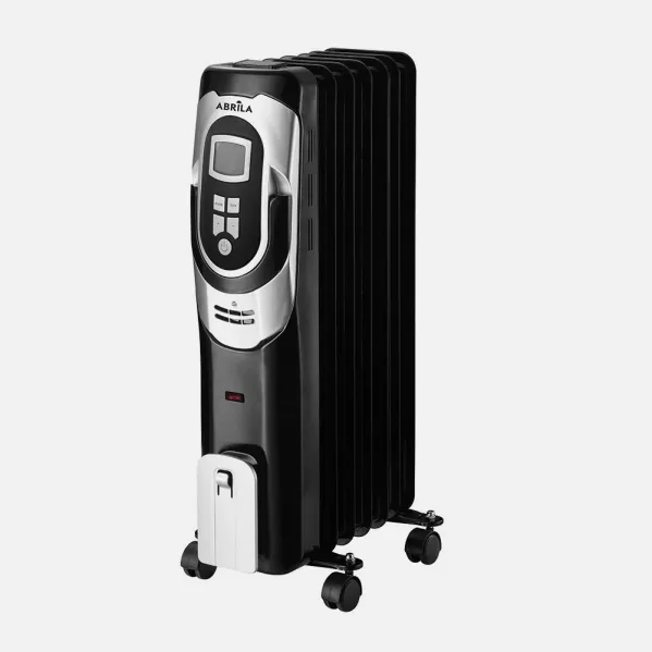Oil-filled radiator Comfort 1500w 7 elements Black/silver 3 powers Dimmable therm. Timer, Wheels Light ind. 62x34x24cm