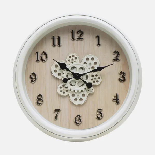 Reloj De Pared Berrocal Blanco/Haya 50x50x6cm Engranajes Con Movimiento