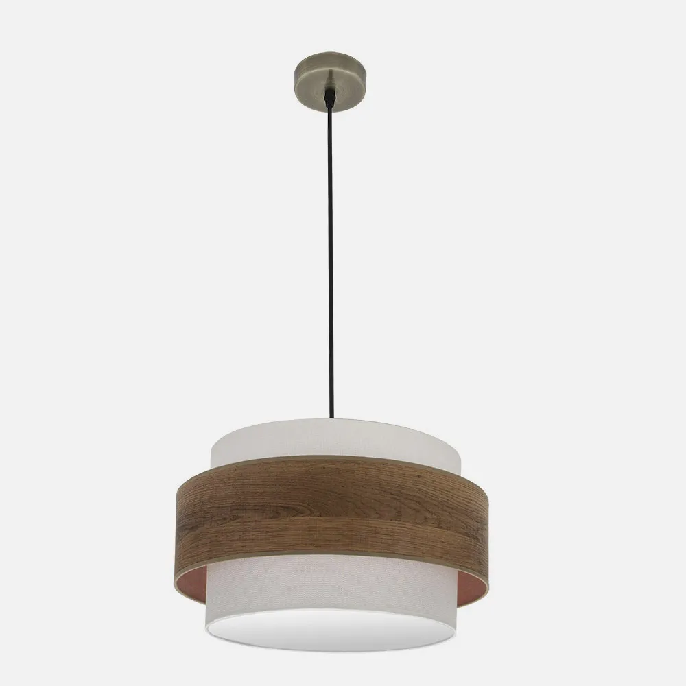 Colgante Myriam 2xe27 Cuero/Madera Oscura Regx50x50 Cm