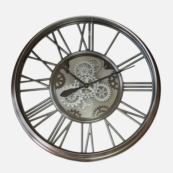 Reloj De Pared Turin Niquel 86x86x8,5cm Engranajes Con Movimiento