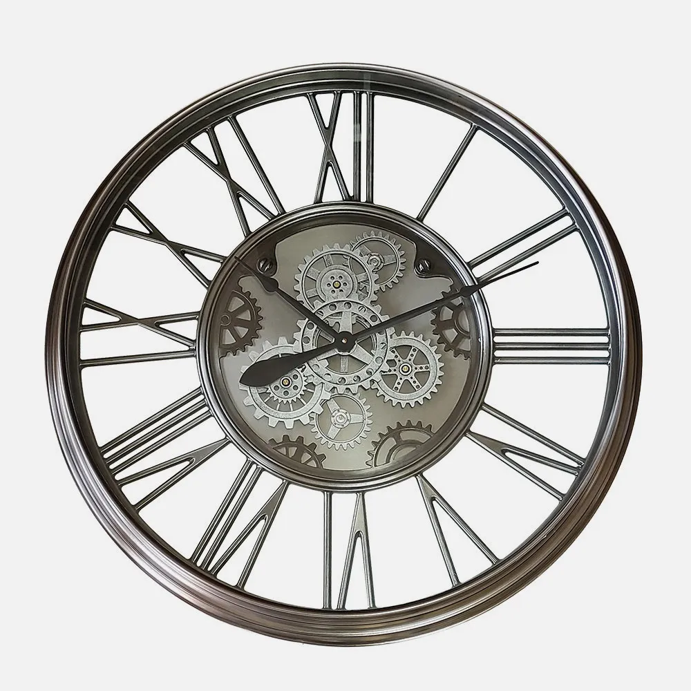 Reloj De Pared Turin Niquel 86x86x8,5cm Engranajes Con Movimiento