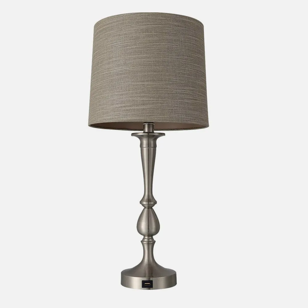 Lâmpada de mesa Khalifa 1xe27 Níquel 60'5x28x28 Cm Porto Usb