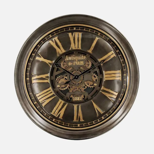 Reloj De Pared Genova Oro/cuero 100,5x100,5x13,5cm Engranajes Con Movimiento