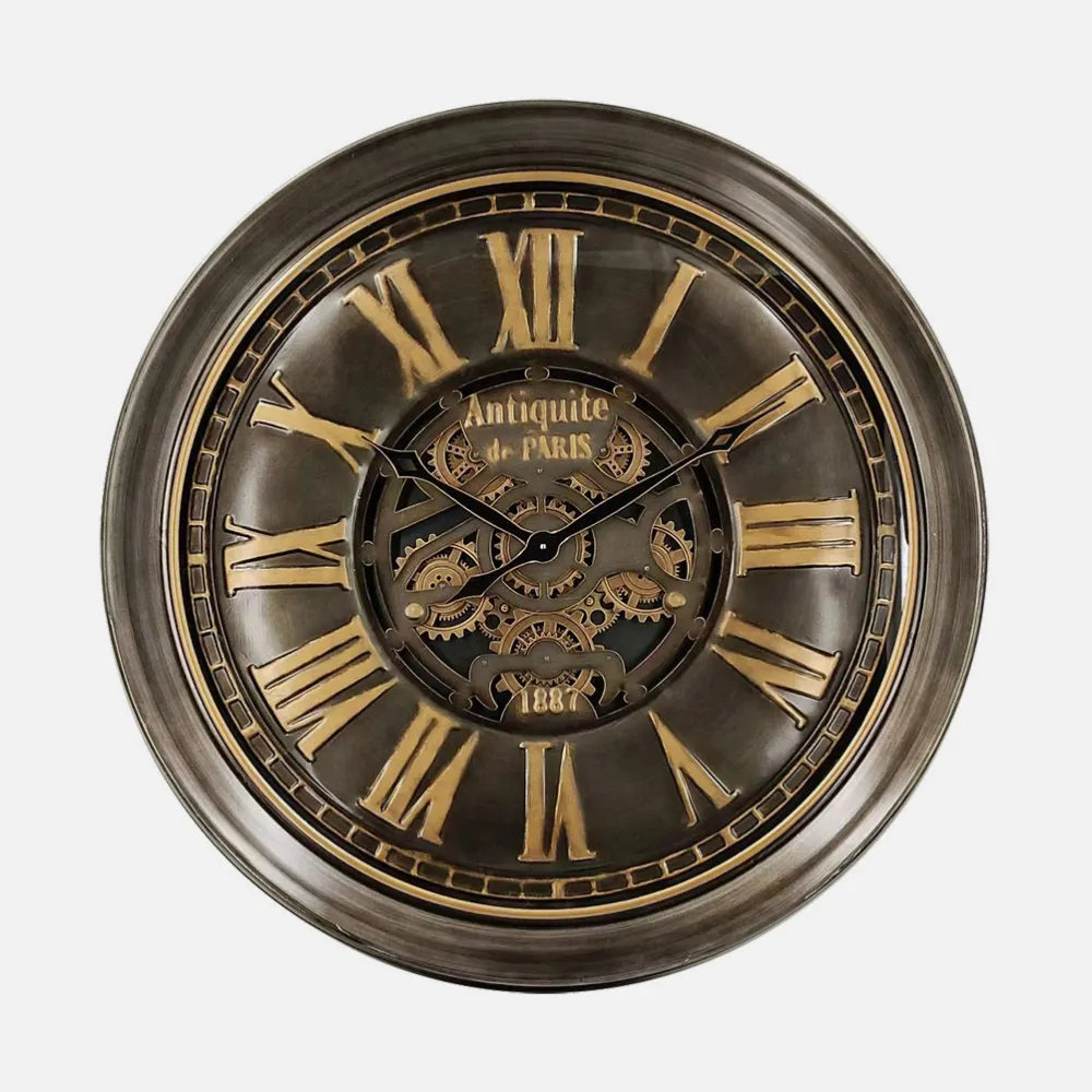 Reloj De Pared Genova Oro/cuero 100,5x100,5x13,5cm Engranajes Con Movimiento