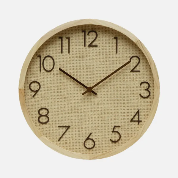 Wall Clock Grenoble Beech/Natural Raffia 40x40x4,5cm Continuous Movement