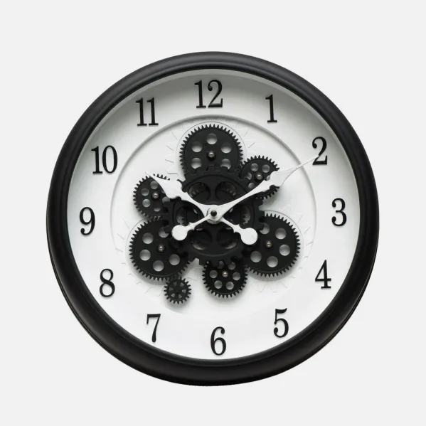 Reloj De Pared Bubion Negro/blanco 40x40x7cm Engranajes Con Movimiento