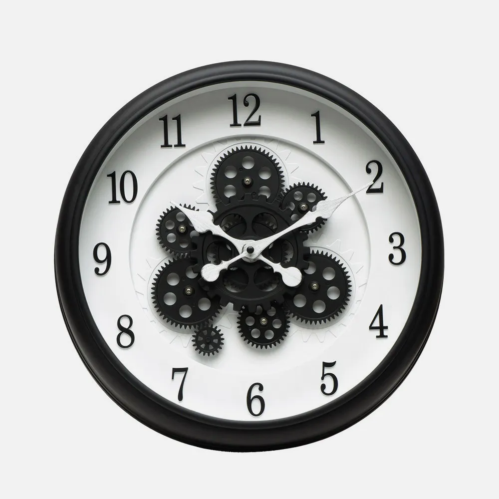 Reloj De Pared Bubion Negro/blanco 40x40x7cm Engranajes Con Movimiento