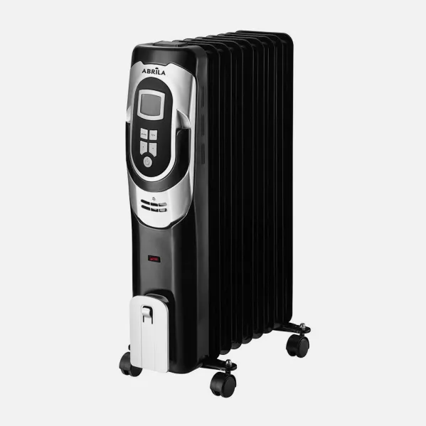 Oil-filled radiator Comfort 2000w 9 elements Black/silver 3 pow.Dimmable therm. Timer,wheels Light ind. 62x41,5x24cm