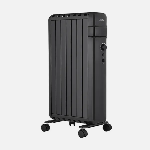 Radiator Oil Polonia 1500w Black Enclosed Fins 7elements 3powers Tip-over protection Prot.safety 63,5x37,5x24,5cm