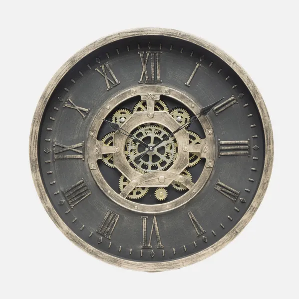 Reloj De Pared Adamuz Negro/oro 60x60x7cm Engranajes Con Movimiento
