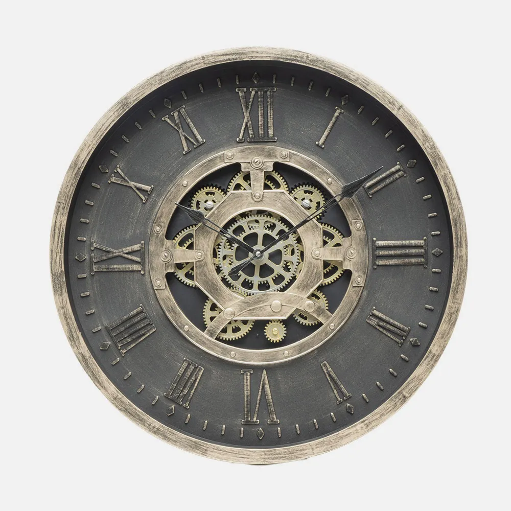 Reloj De Pared Adamuz Negro/oro 60x60x7cm Engranajes Con Movimiento