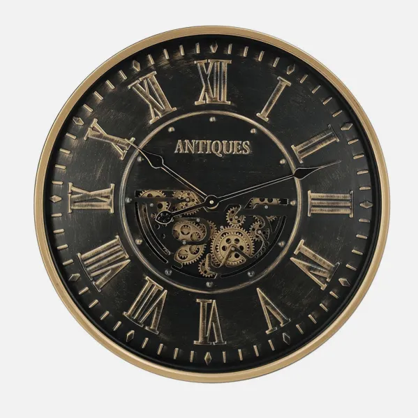 Reloj De Pared Trieste Negro/oro 60x60x8cm Engrana Jes Con Movimiento