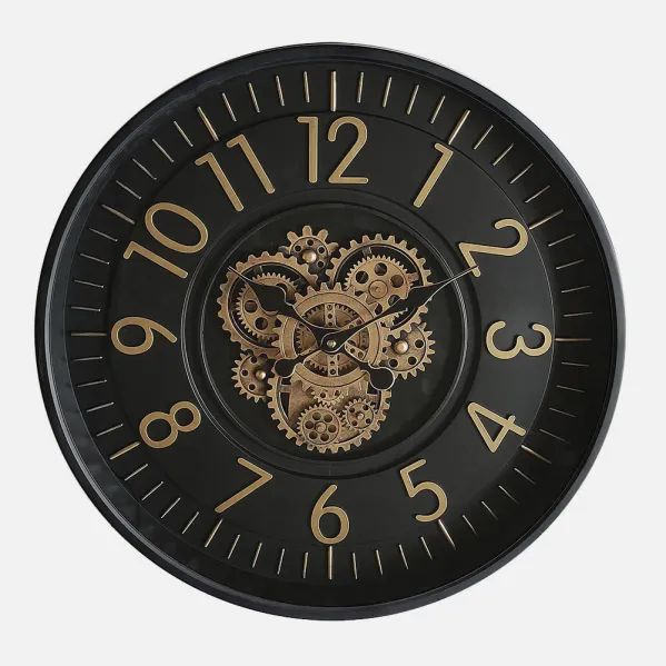 Reloj De Pared Lacio Oro/negro 46x46x8cm Engranajes Con Movimiento