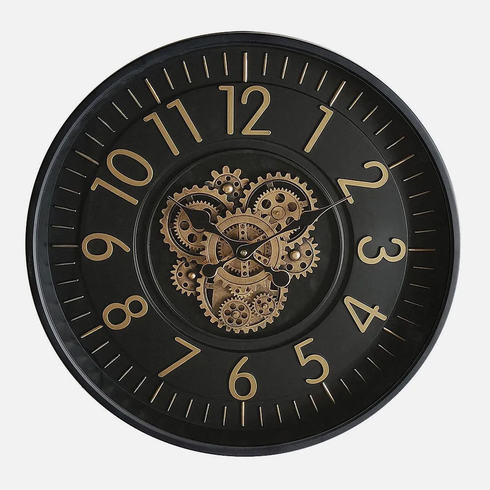 Reloj De Pared Lacio Oro/negro 46x46x8cm Engranajes Con Movimiento