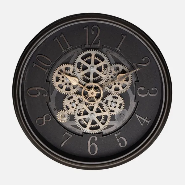 Reloj De Pared Ardales Marrón/Cuero 40x40x7cm Engranajes Con Movimiento