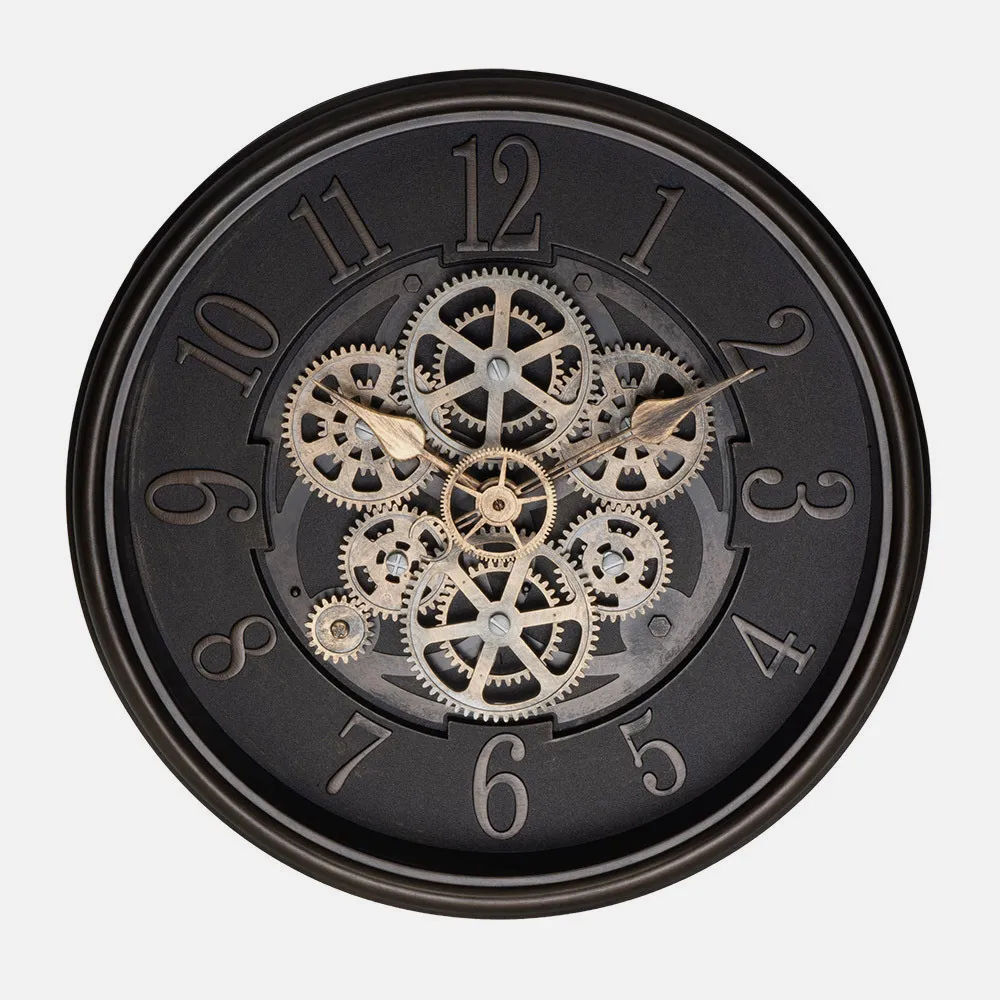 Reloj De Pared Ardales Marrón/Cuero 40x40x7cm Engranajes Con Movimiento