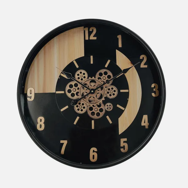 Reloj De Pared Parma Negro/haya/oro 59x59x8cm Engranajes Con Movimiento