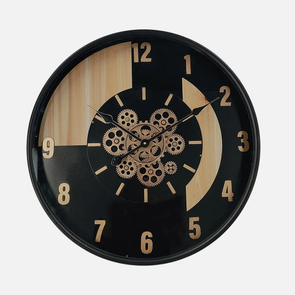 Reloj De Pared Parma Negro/haya/oro 59x59x8cm Engranajes Con Movimiento