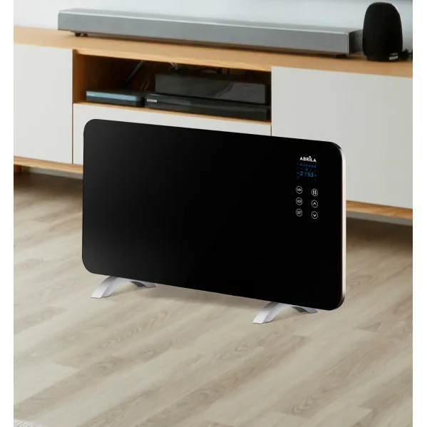 Emisor Termico Cristal Himalaya 1500w Negro 2pot encias Xaluminio,remoto,temporizador,ip24 38x76x6,86 Cm