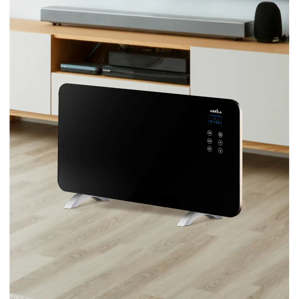 Emisor Termico Cristal Himalaya 1500w Negro 2pot encias Xaluminio,remoto,temporizador,ip24 38x76x6,86 Cm