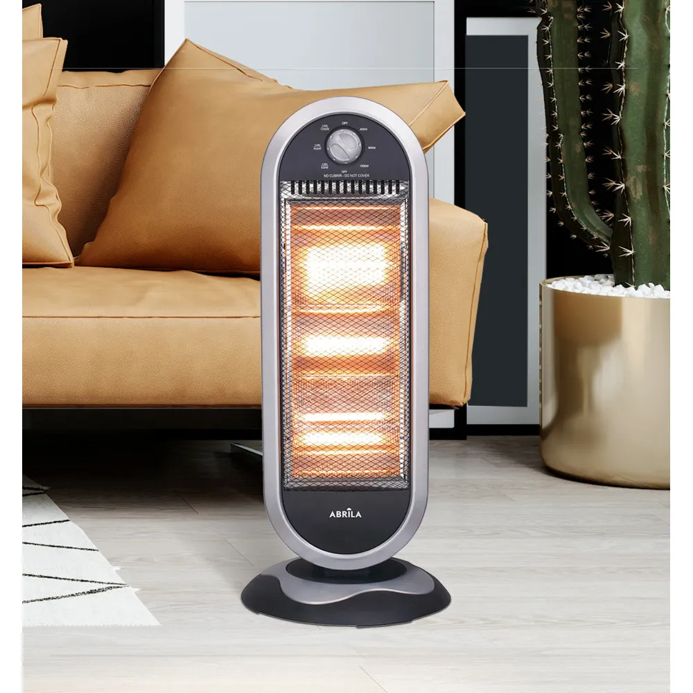 Estufa Elect.candente 1200w  Negro/plata 3potencias Oscilante 3elememtos Asa Y Antivuelco 70x30x30cm