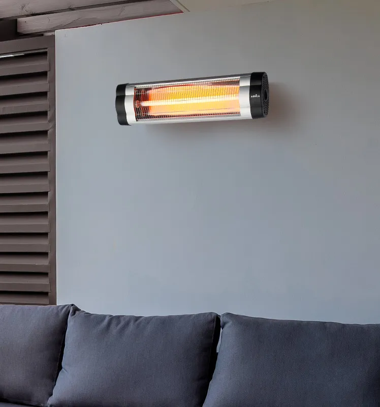 Calefactor Exterior Cuarzo Austral 1500w Negro/cromo Infrarrojo Pie/pared Termost.reg.20x61x8,5cm