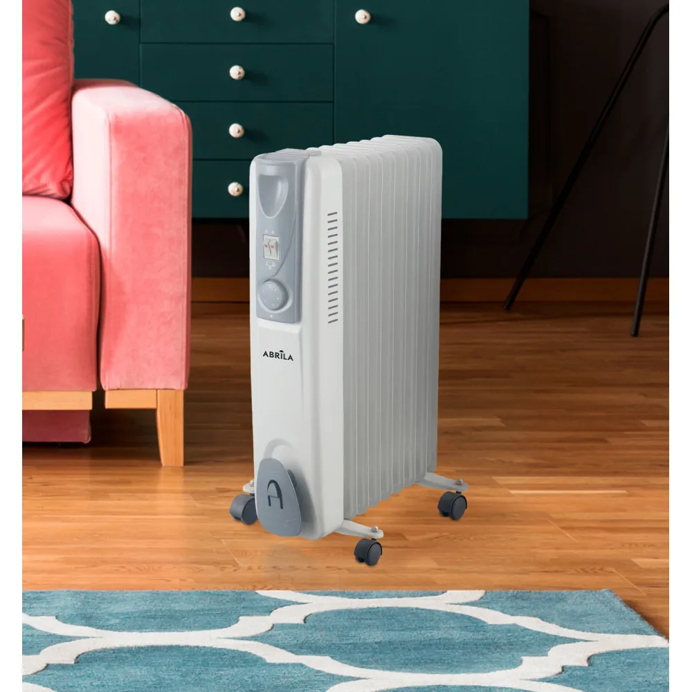 Radiador Aceite Confort 2000w 9elementos Gris 3otenc.,ruedas Termostato Reg. Luz Indicadora 59x40x24 Cm