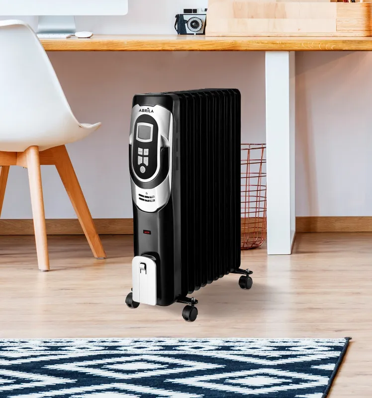 Radiador Aceite Confort 2000w 9elementos Negro/plata 3pote Termost.reg. Temporizador,ruedas Luz Ind. 62x41,5x24cm