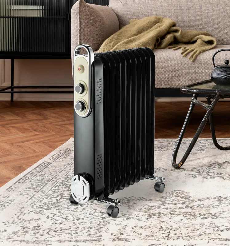 Radiador Aceite Amarantus 2500w 11elementos Negro/beis 3potencias Antivuelco Termostato Reg. Seguridad Asa 62,5x48x24cm