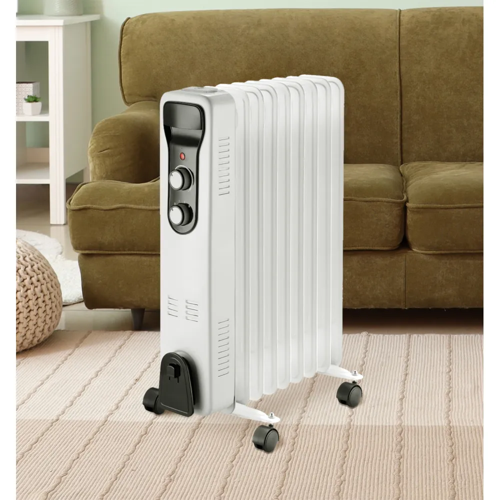 Radiador Aceite Brasilia 2000w 9elementos Blanco/negro 3potencias Antivuelco Termostato Reg.seguridad Asa 59,5x40,5x24cm