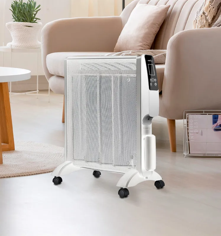 Radiador De Mica Abrigo 2000w 4elem Blanco/plata Remoto 2potencias Antivuelco Temporiz.display 61,5x56x26,5 Cm